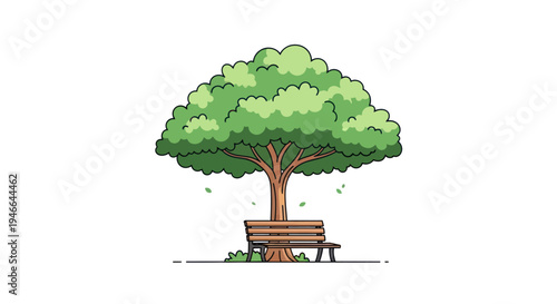 Illustration of a Tree with Bench.