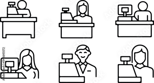 counter pay man female outline icon set vector illustration 