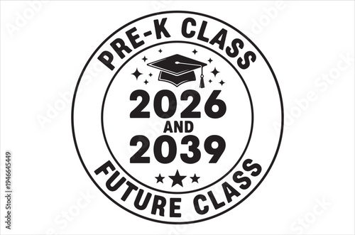Circular graphic announcing pre k and future class graduation years