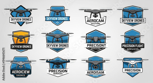 Collection of Drone Logos and Designs for Aerial Technology.