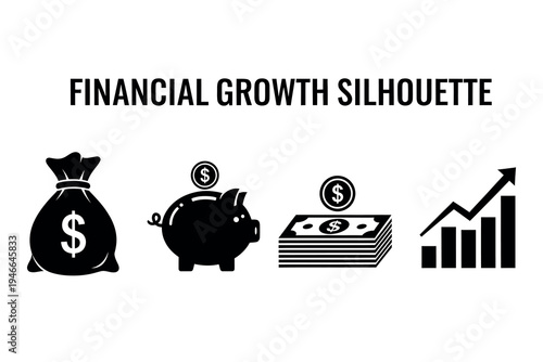 Financial growth concept with money bag piggy bank cash and increasing graph