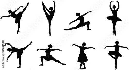 Set of Professional Business People Silhouettes, Featuring Men and Women in Corporate Poses, Shaking Hands, and Carrying Briefcases for Success