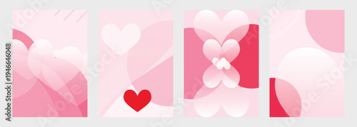 Romantic Pink Heart Abstract Background Set with Soft Gradients and Dreamy Shapes Ideal for Valentine Day Cards and Wedding Invitation Designs