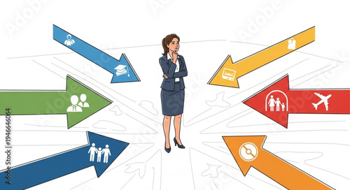 Business Woman with Direction Arrows.