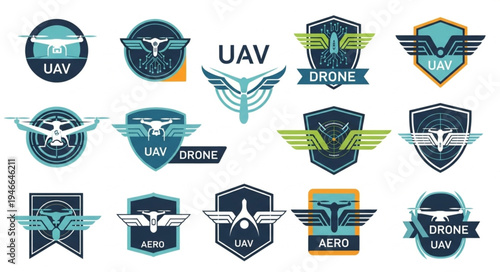 Collection of drone and UAV emblems and logos.