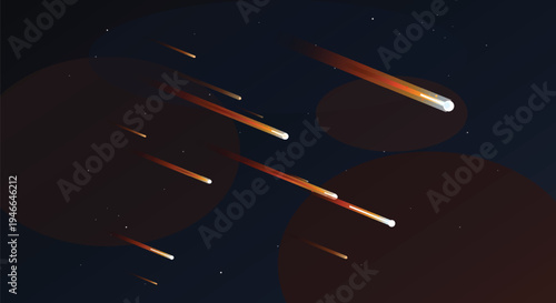 Abstract Space Background with Speeding Meteorites and Cosmic Planets Representing Motion and Exploration in a Deep Dark Galaxy Night Scene