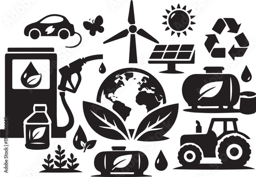 Eco-Friendly Biodiesel Vector Illustration in Black Silhouette Style