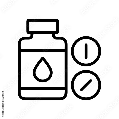 Medicine bottle and pills icon