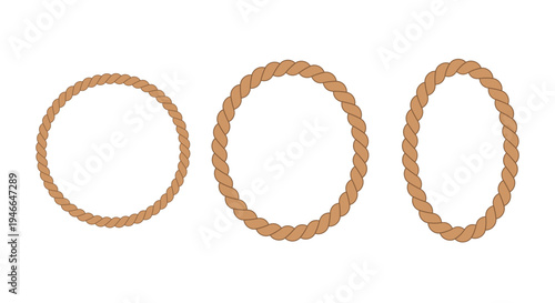 Twisted Rope Frames in Circle, Oval and Vertical Oval Shapes Isolated on Light Background