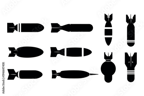 Collection of various bomb and missile silhouettes