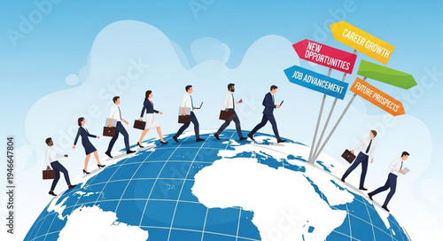 Business People Walking on Globe.