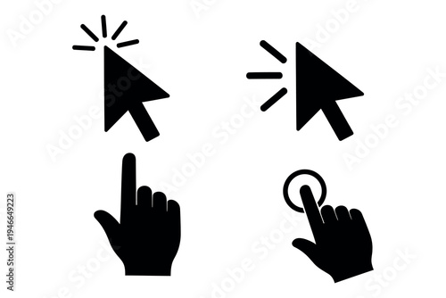 Computer mouse and hand cursor icons for user interface interactions