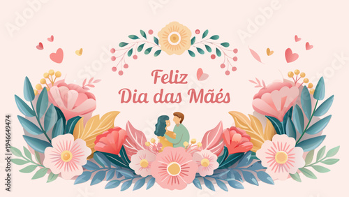 Floral illustration celebrating brazilian mother s day with a loving couple
