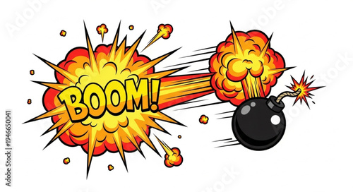 Cartoon bomb with explosion.