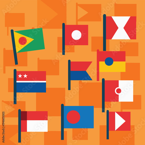 International Maritime Signal Flags Flat Design Set