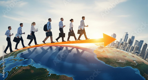 Businessmen Walking on Globe Graph.