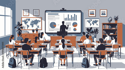 Classroom with Teacher Giving Presentation to Students