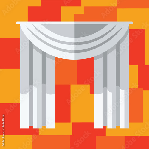 Elegant White Curtains Against Colorful Geometric Wall