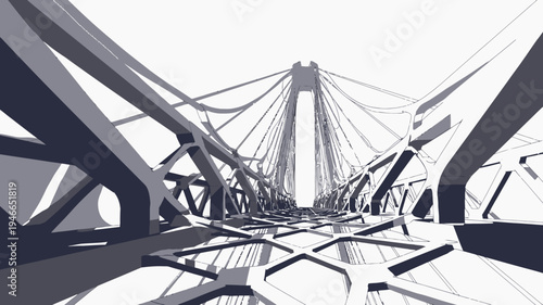 Abstract Bridge Structure Low Angle Perspective vector illustration