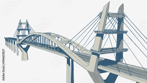 Abstract Cable-Stayed Bridge Architectural Design vector illustration