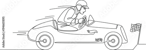 GoKart Racer Triumphant Victory Celebrated with Checkered Flags
