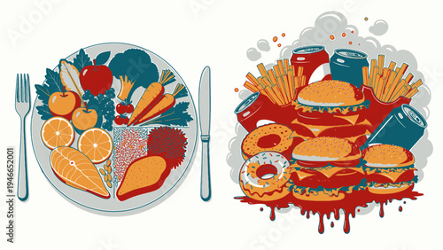 Healthy Plate Vs Unhealthy Fast Food Diet