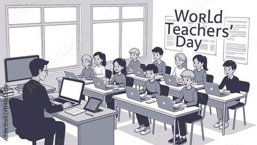 World Teacher's Day Classroom Scene vector illustration
