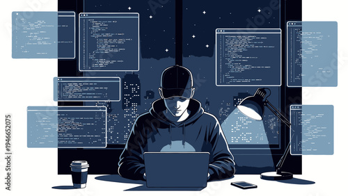 Software Developer Coding at Night