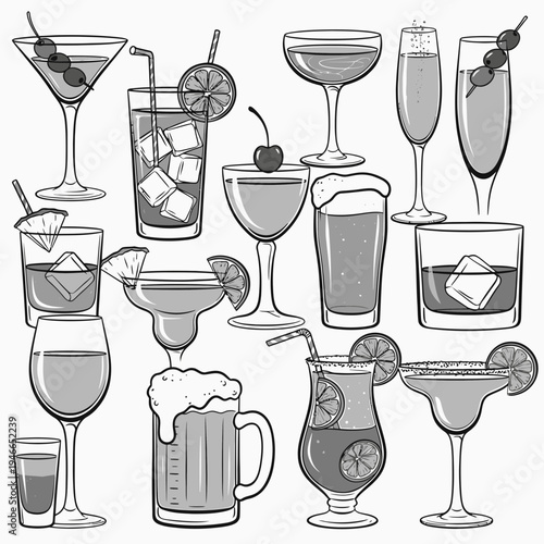Collection of Different Cocktails vector illustration