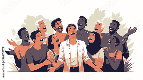 Diverse Group of People Laughing Together vector illustration