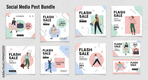 Social Media Flash Sale Post Bundle with Shopping Theme.