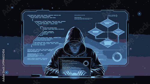 Hacker Coding in the Dark vector illustration