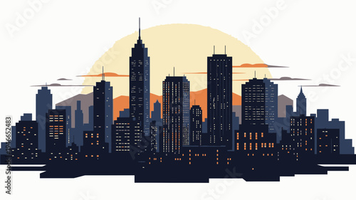 Stylized City Skyline Silhouette at Sunset vector illustration