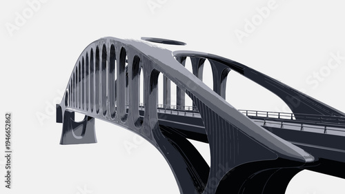 Modern Arch Bridge Structure on White vector illustration