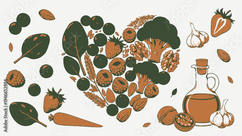 Healthy Food Heart Shape Concept vector illustration