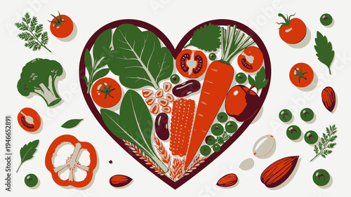 Heart Shape Filled with Healthy Food vector illustration