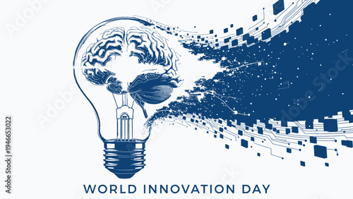 World Innovation Day Concept with Brain in Lightbulb