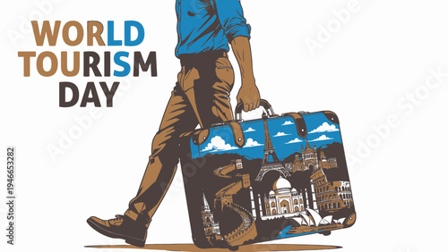 World Tourism Day Graphic with Suitcase vector illustration
