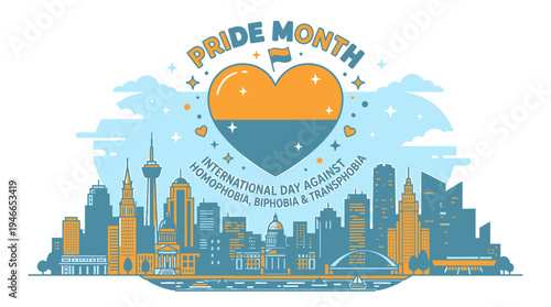 Pride Month Skyline with Heart vector illustration