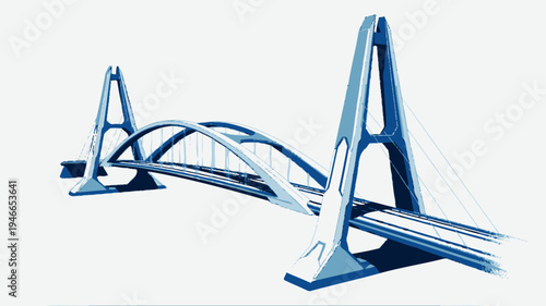 Stylized Blue Bridge on White Background vector illustration