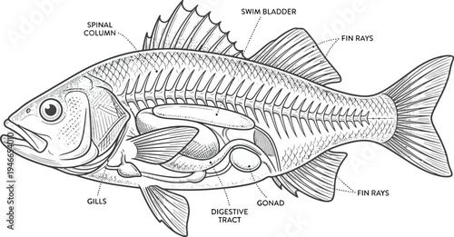 Colorful Fish Anatomy Labeled Coloring Page for Kids and Students
