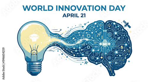 World Innovation Day Concept with Light Bulb and Brain vector illustration