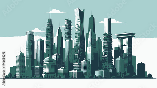 Monochrome Cityscape with Varied Skyscrapers vector illustration