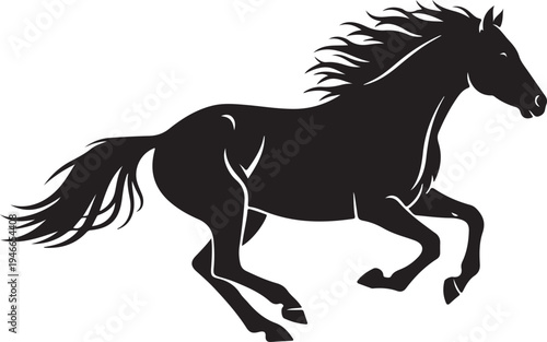 Dynamic silhouette of a galloping horse with flowing mane and tail.
