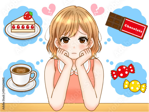 ダイエット中に空腹になる女の子のアニメ系イラスト素材