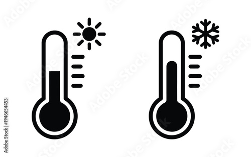 Thermometer Icon Set, hot and cold temperature symbols, vector illustration for weather, climate, health, and environment design