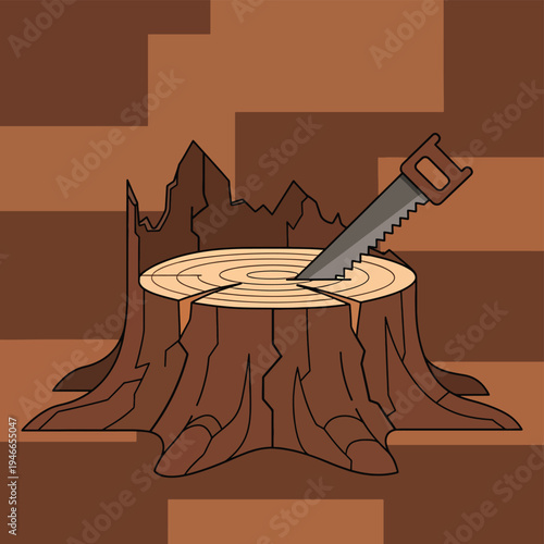 Tree Stump with Hand Saw