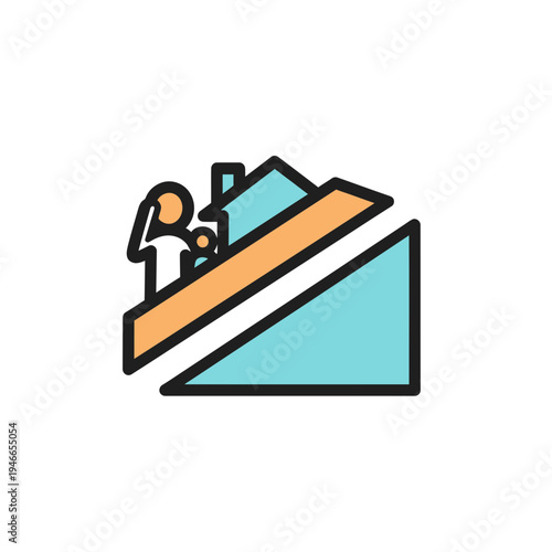 Home Care Icon with Person and Roof in Teal and Orange vector illustration