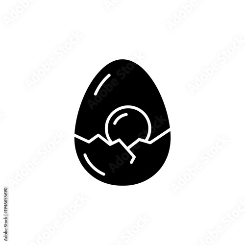 Black and White Icon of Hatching Chick from Egg