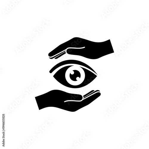 Black Hands Protecting an Eye Symbol Icon Concept